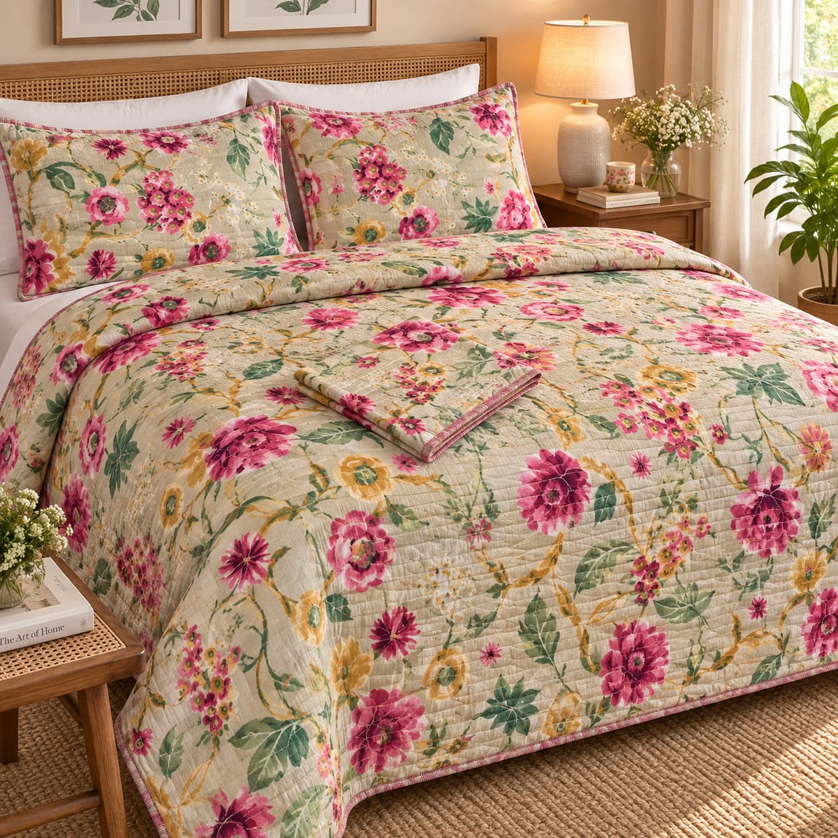 Pink Floral Cotton Bedsheet