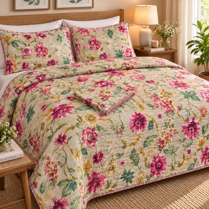 Pink Floral Cotton Bedsheet